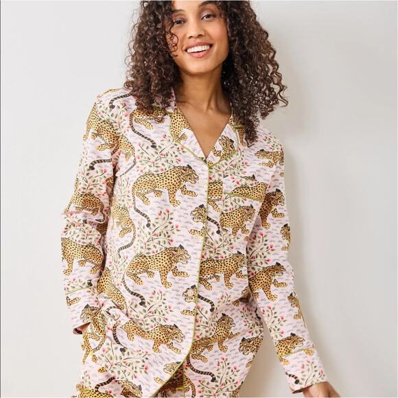 PRINTFRESH Bagheera Leopard Pajama Top Womens M Blush Pink Organic Cotton Poplin - Picture 2 of 11